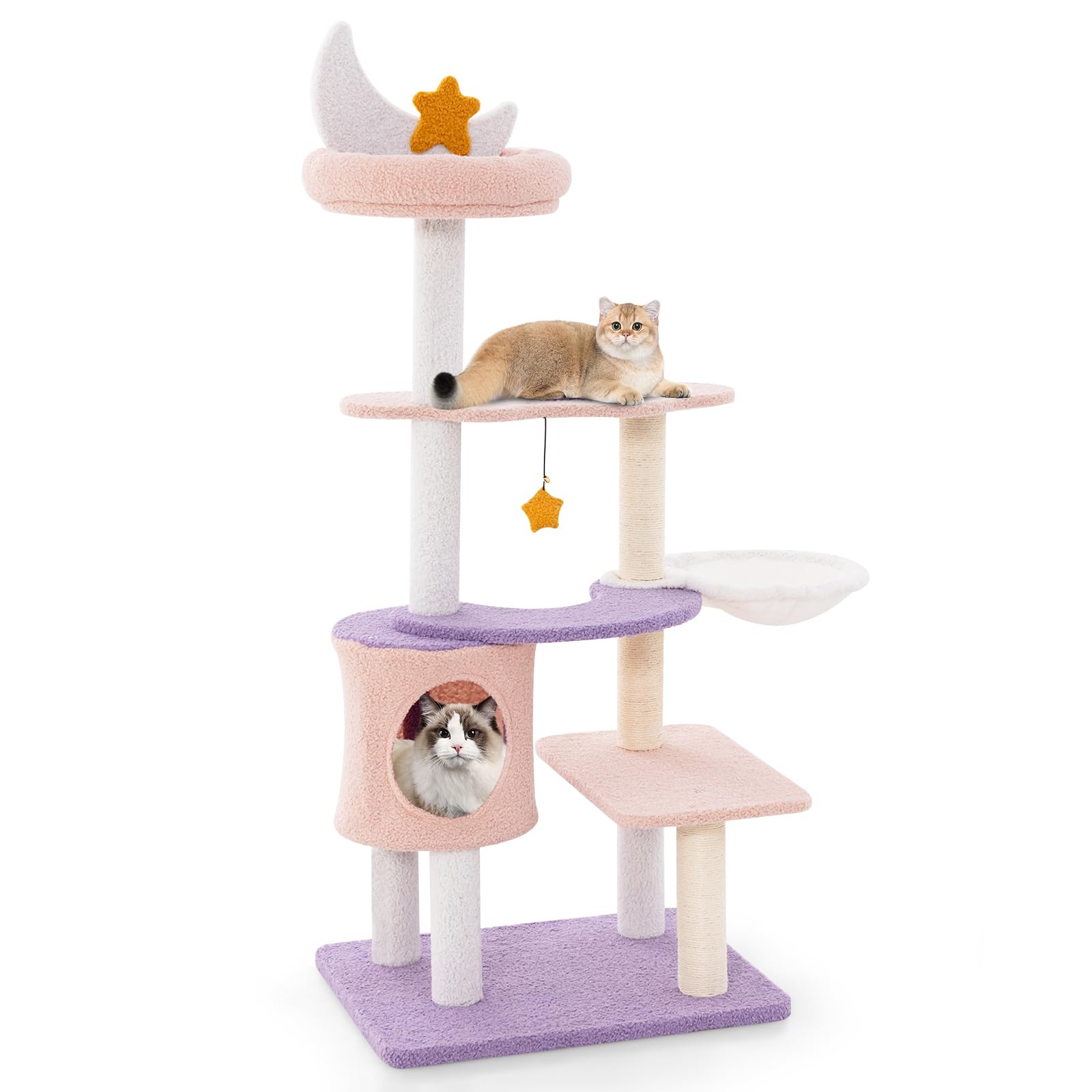 Arbre à chat Tangkula de 140 cm, tour pour chat multi-niveaux avec appartement pour chat, poteaux à griffer en sisal